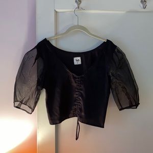 Tach Clothing silk cropped blouse with organza sleeves